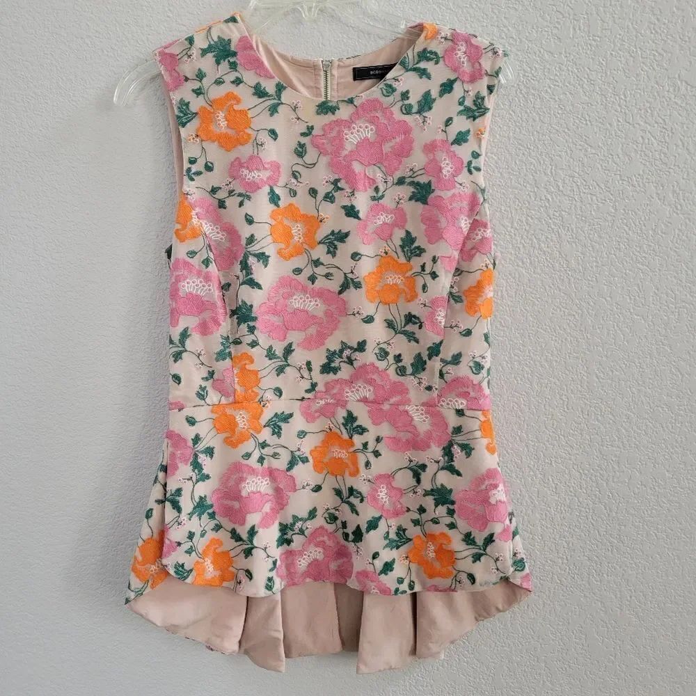BCBGMaxazria Pink Floral Peplum Top S